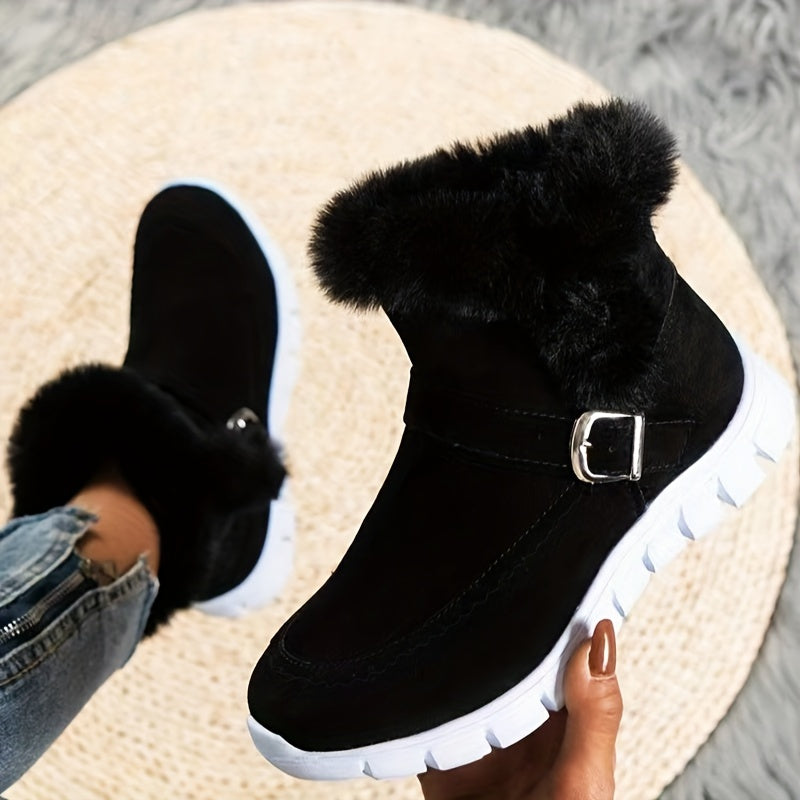 Nora | Women's Plush-Trimmed Winter Boots - Ankle Buckle Detail