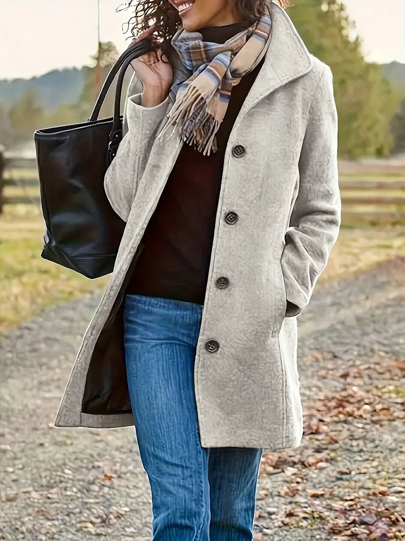 Aela | Women's Long Wool Coat with Button Front Collar