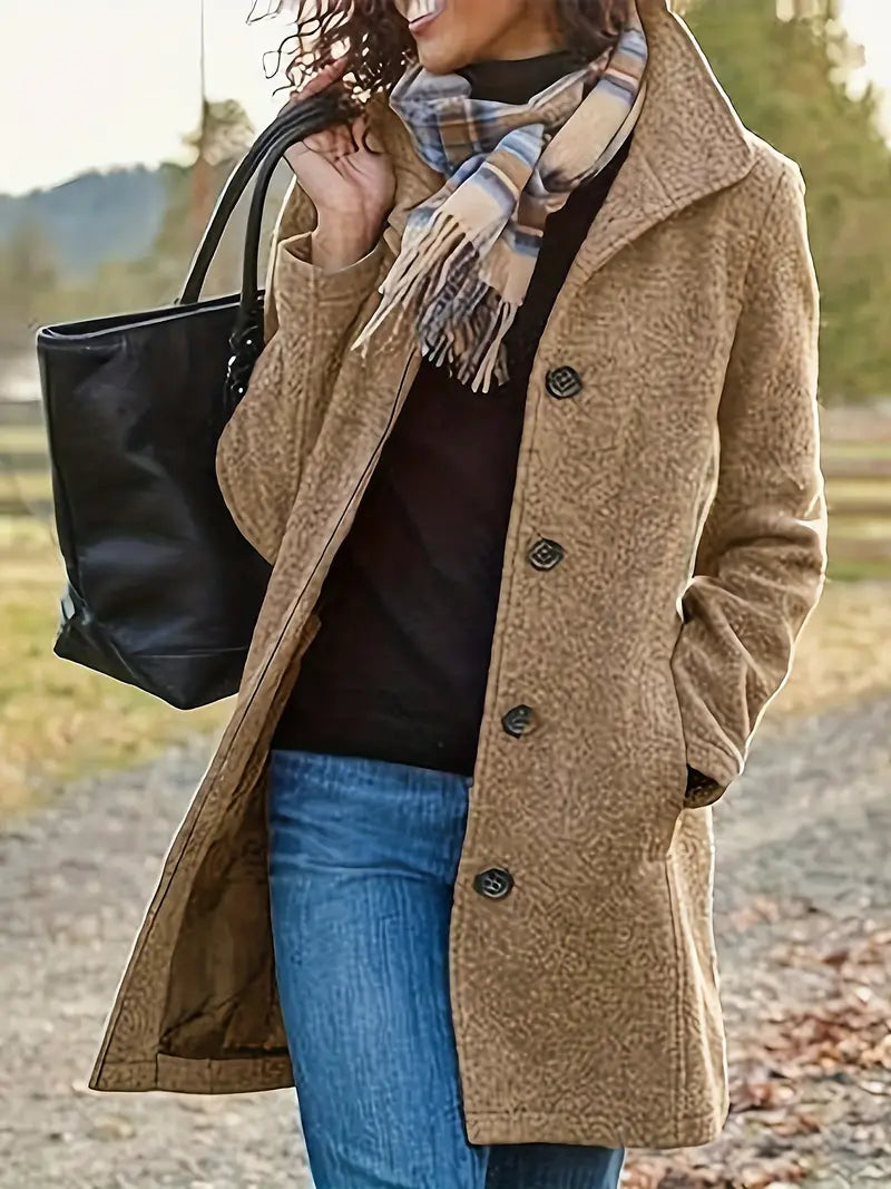 Aela | Women's Long Wool Coat with Button Front Collar