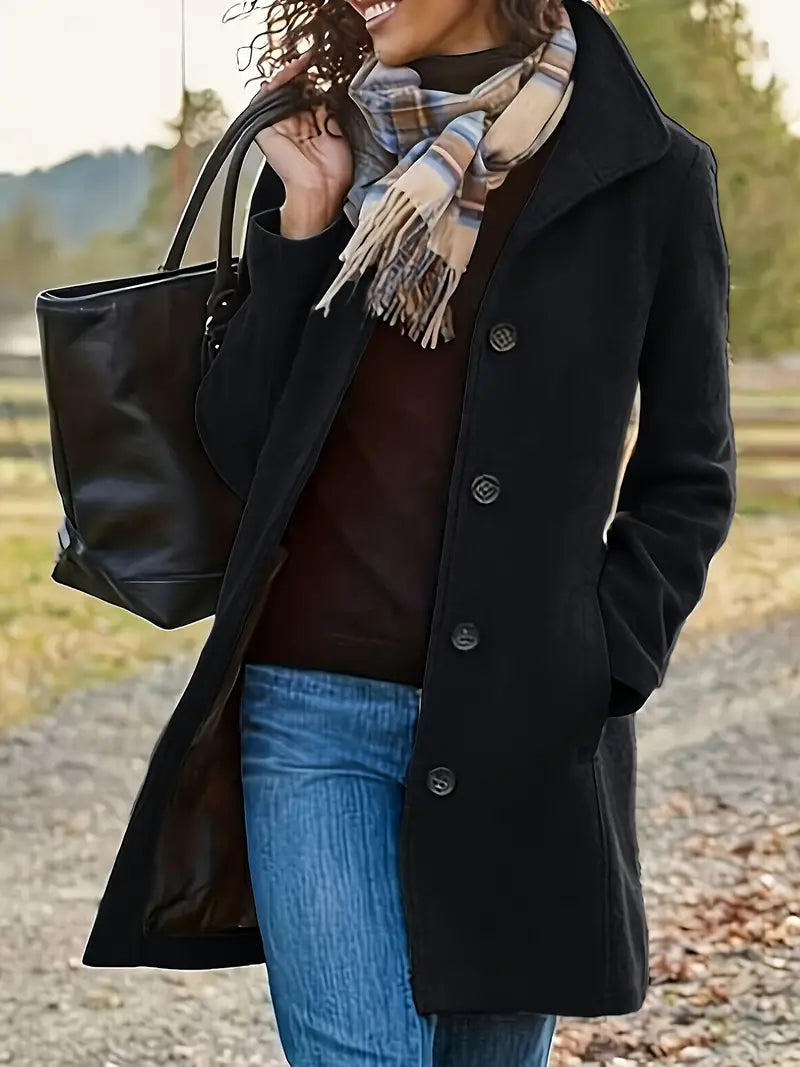 Aela | Women's Long Wool Coat with Button Front Collar