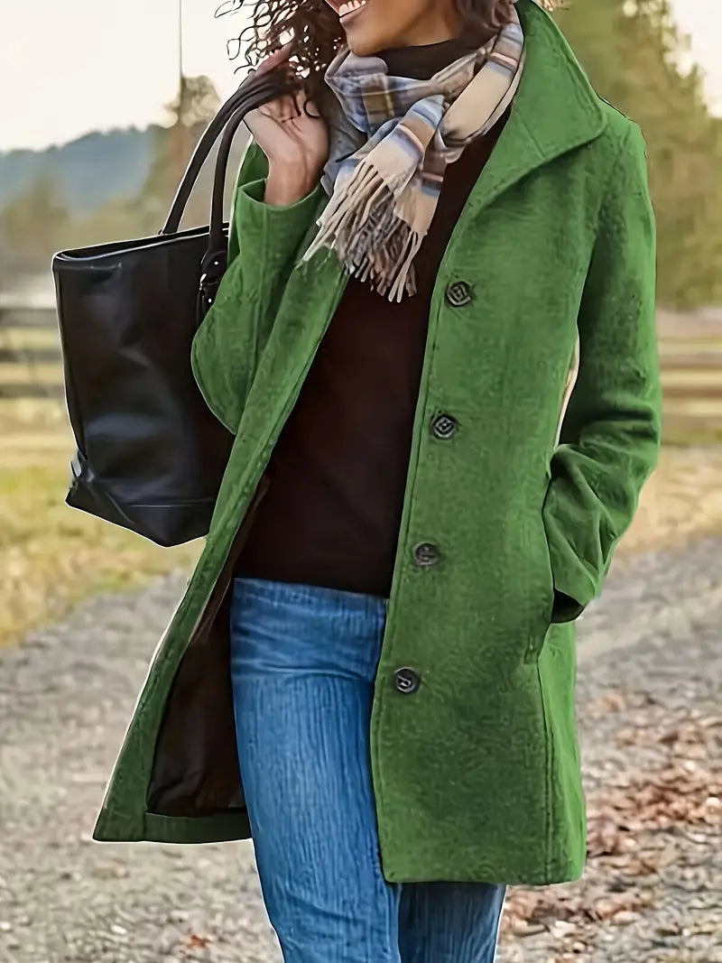Aela | Women's Long Wool Coat with Button Front Collar