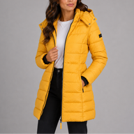 Alva | Women's Long Puffer Coat with Hood and Zip Pockets