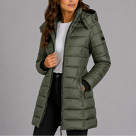 Alva | Women's Long Puffer Coat with Hood and Zip Pockets