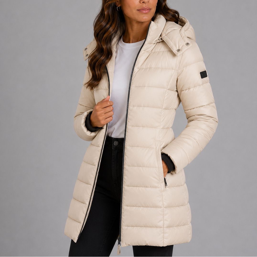 Alva | Women's Long Puffer Coat with Hood and Zip Pockets