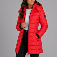 Alva | Women's Long Puffer Coat with Hood and Zip Pockets