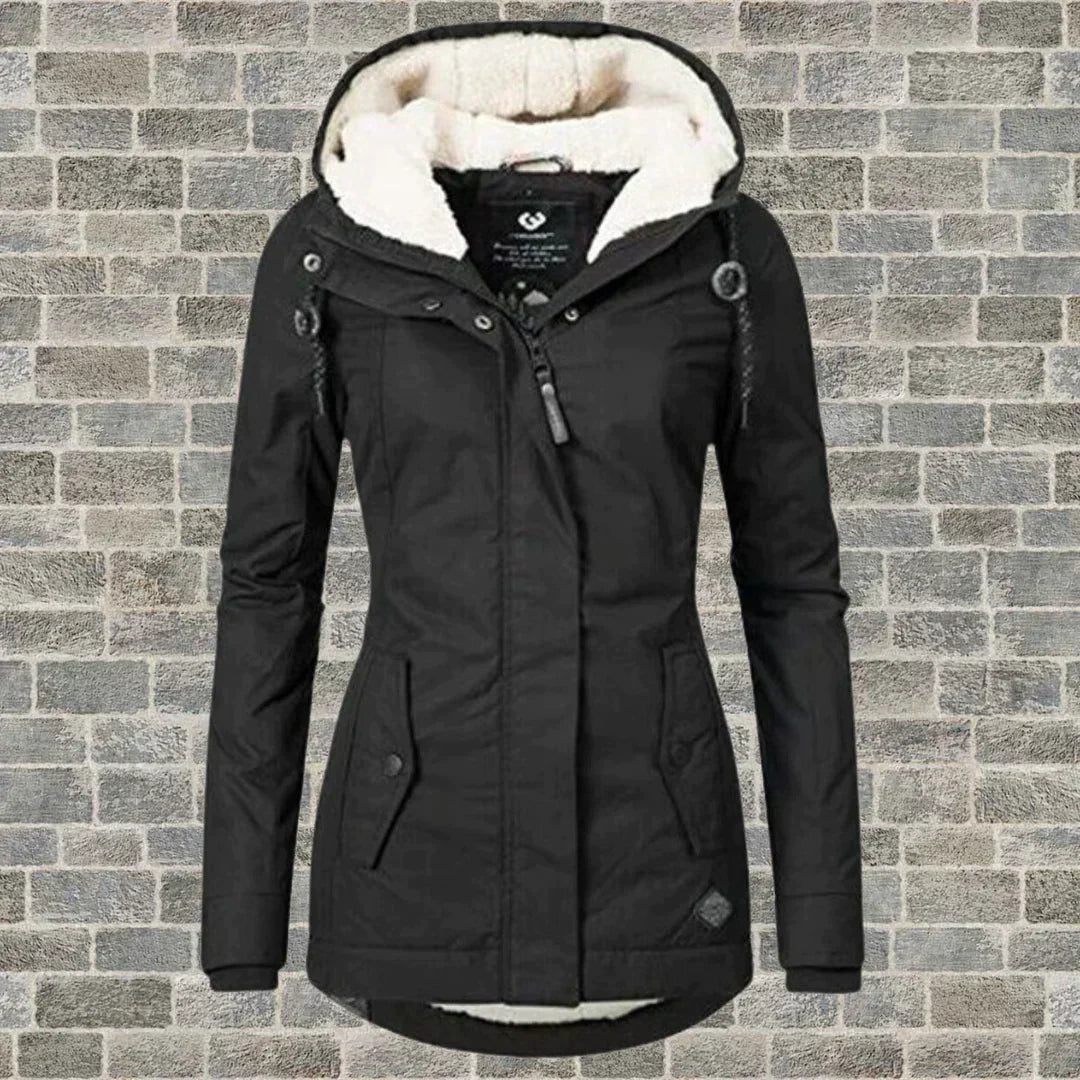 Amber | Women's Hooded Winter Parka Jacket - Lined Hood Relaxed Fit Pockets