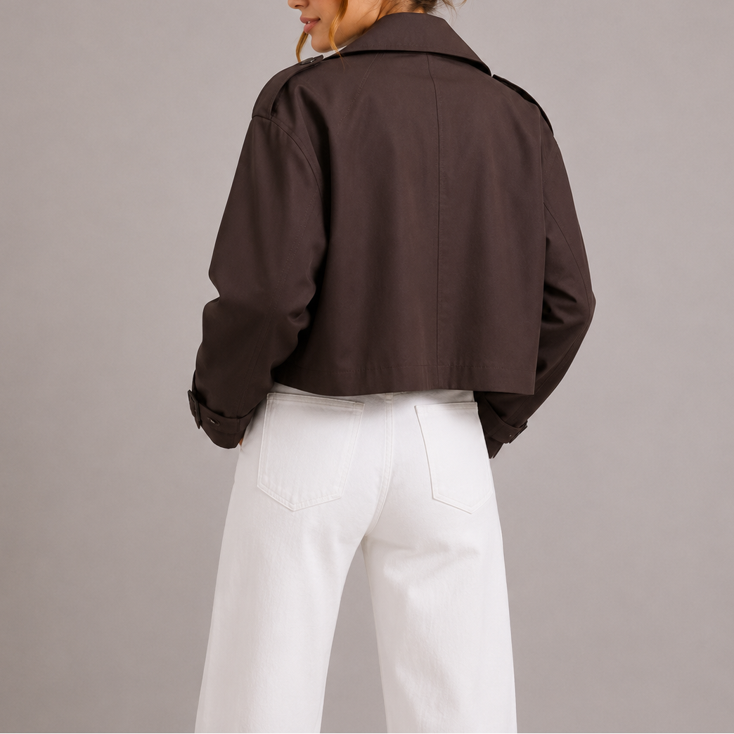 Avel | Women's Cropped Trench Coat with Double-Breasted Front