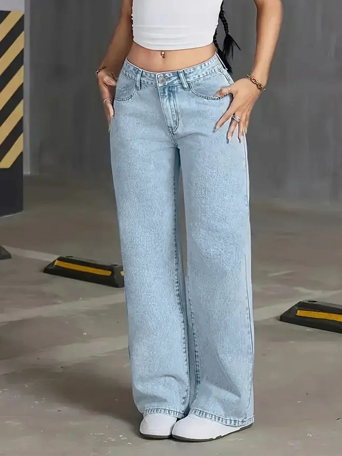 Blake | Effortless High Waisted Wide Leg Jeans with Button