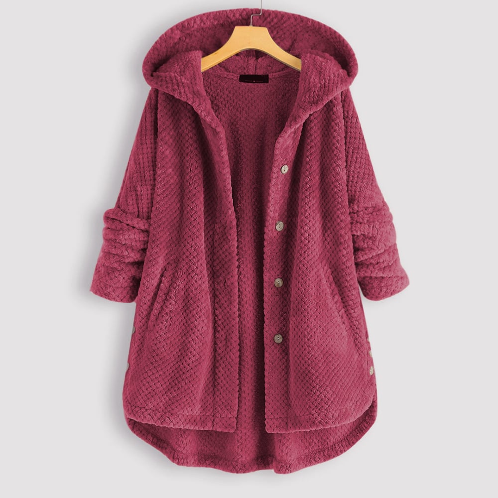 Brynn | Women's Long Waffle Fleece Jacket with Hooded Button Front