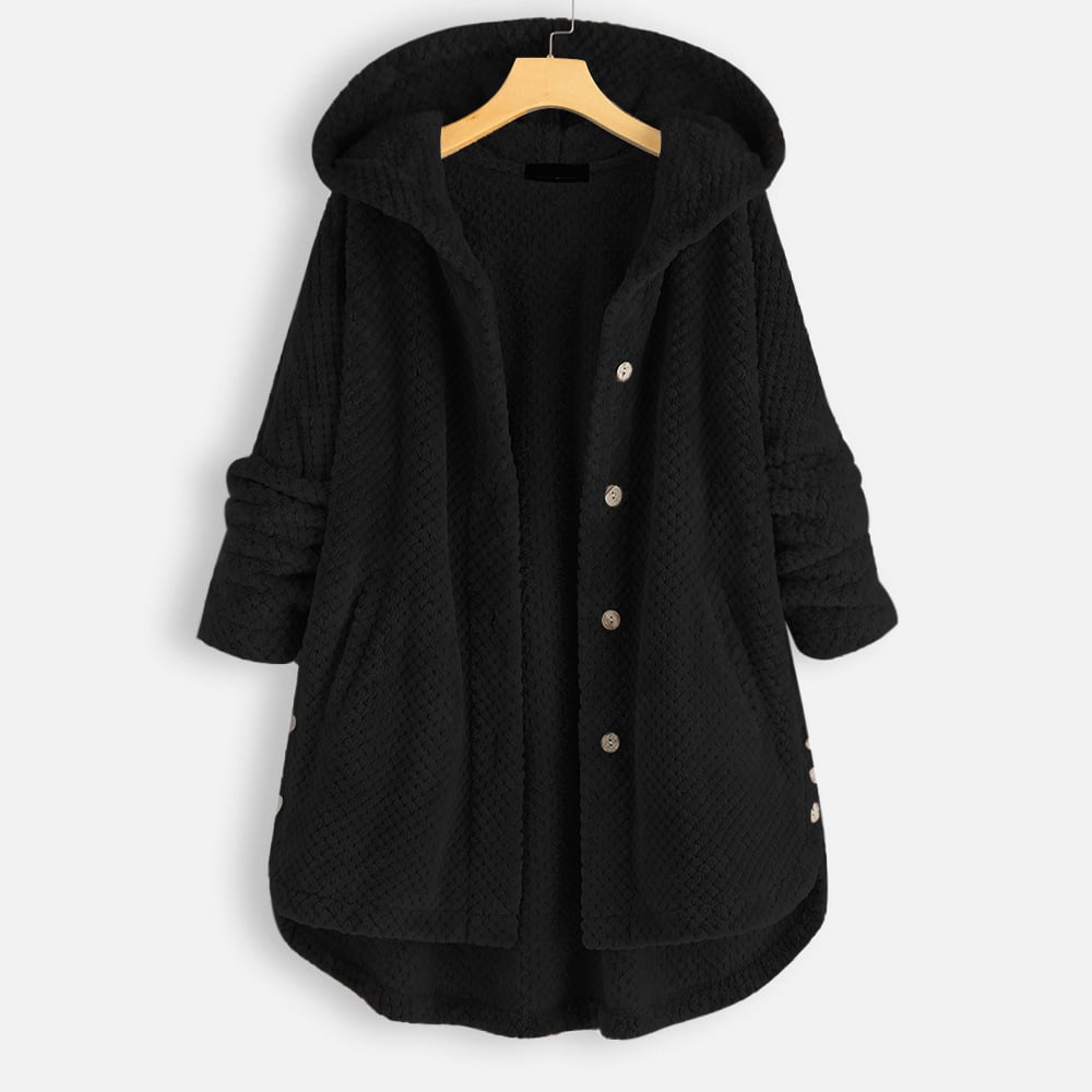 Brynn | Women's Long Waffle Fleece Jacket with Hooded Button Front