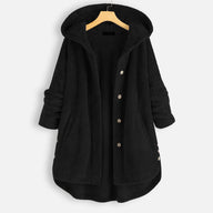 Brynn | Women's Long Waffle Fleece Jacket with Hooded Button Front