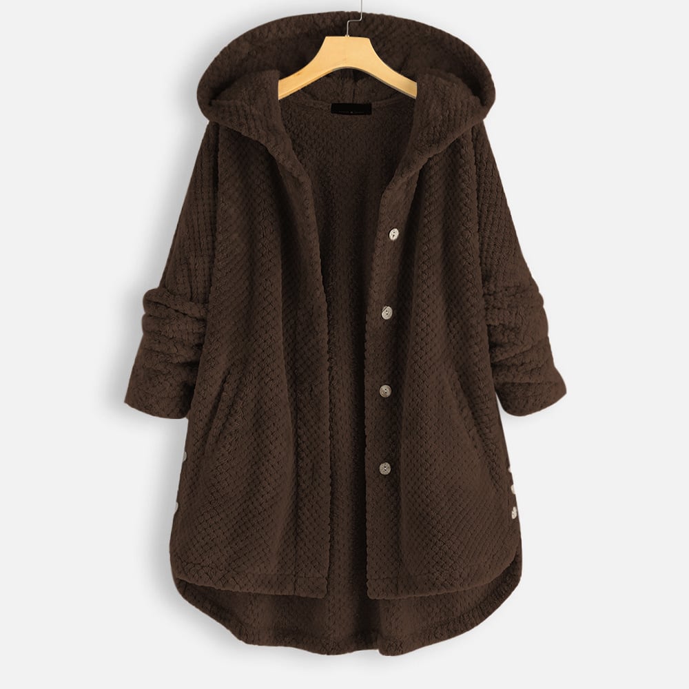 Brynn | Women's Long Waffle Fleece Jacket with Hooded Button Front