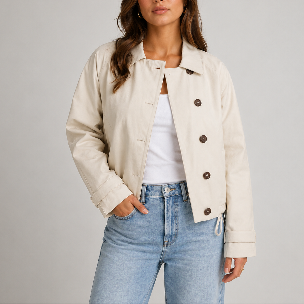Calla | Women's Cropped Faux Leather Jacket - Button Front