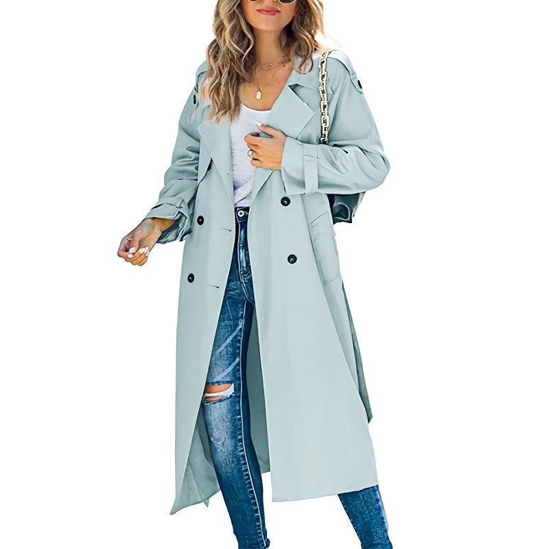Calla | Women's Long Trench Coat - Double Breasted Belt