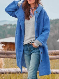 Calla | Women's Long Wool Coat with Hood and Button Front