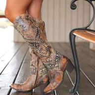 Cecilia | Women's Western Cowboy Boots - Studded Heeled Tall Shaft