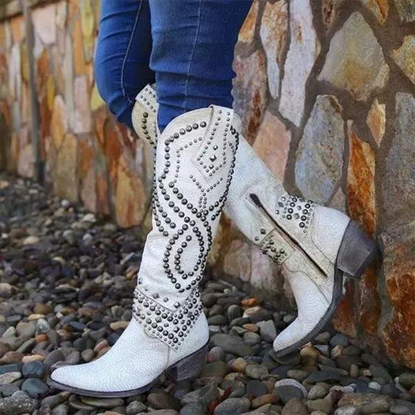 Cecilia | Women's Western Cowboy Boots - Studded Heeled Tall Shaft