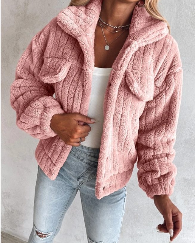 Caitlin | Women's Sherpa Fleece Jacket with Chest Pockets and Collar