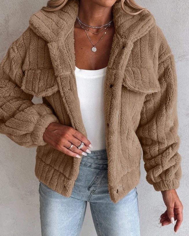 Caitlin | Women's Sherpa Fleece Jacket with Chest Pockets and Collar