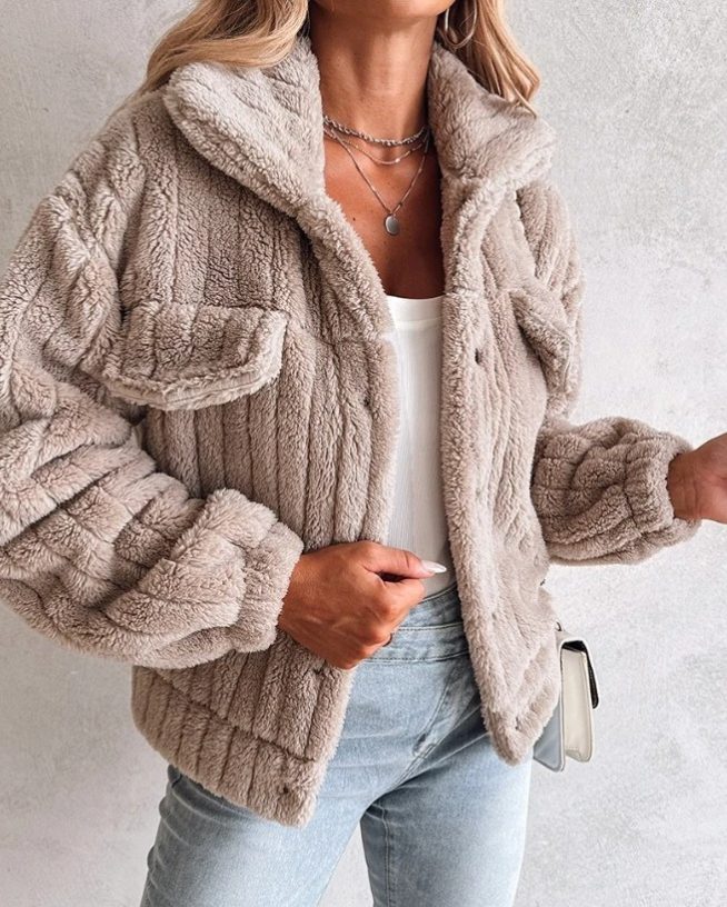 Caitlin | Women's Sherpa Fleece Jacket with Chest Pockets and Collar