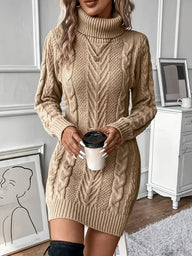 Mena | Women's Chunky Cable Knit Turtleneck Sweater Dress