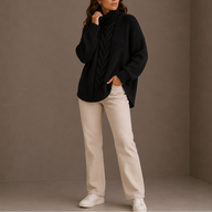 Cove | Statement Oversized Cable Knit Turtleneck Sweater with Side Split