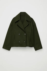 Tova | Women's Cropped Wool Peacoat - Wide Lapel Double Breasted Coat