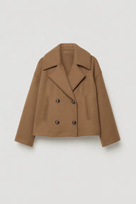 Tova | Women's Cropped Wool Peacoat - Wide Lapel Double Breasted Coat