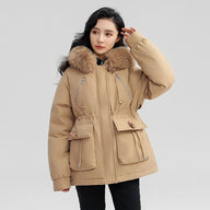 Crystal | Women's Faux Fur Hooded Parka Jacket - Plush Lined Cinched Waist