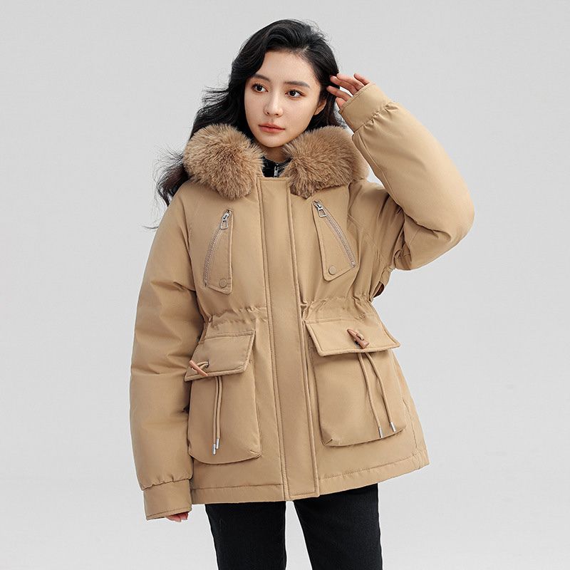 Crystal | Women's Faux Fur Hooded Parka Jacket - Plush Lined Cinched Waist