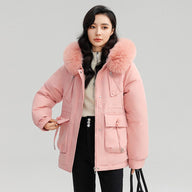 Crystal | Women's Faux Fur Hooded Parka Jacket - Plush Lined Cinched Waist