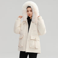 Crystal | Women's Faux Fur Hooded Parka Jacket - Plush Lined Cinched Waist