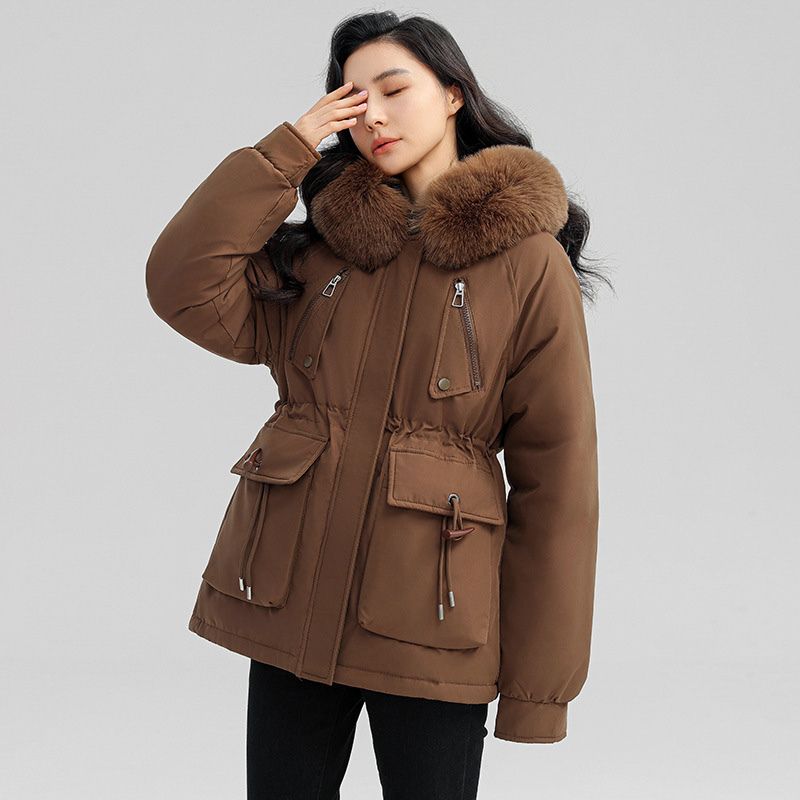 Crystal | Women's Faux Fur Hooded Parka Jacket - Plush Lined Cinched Waist