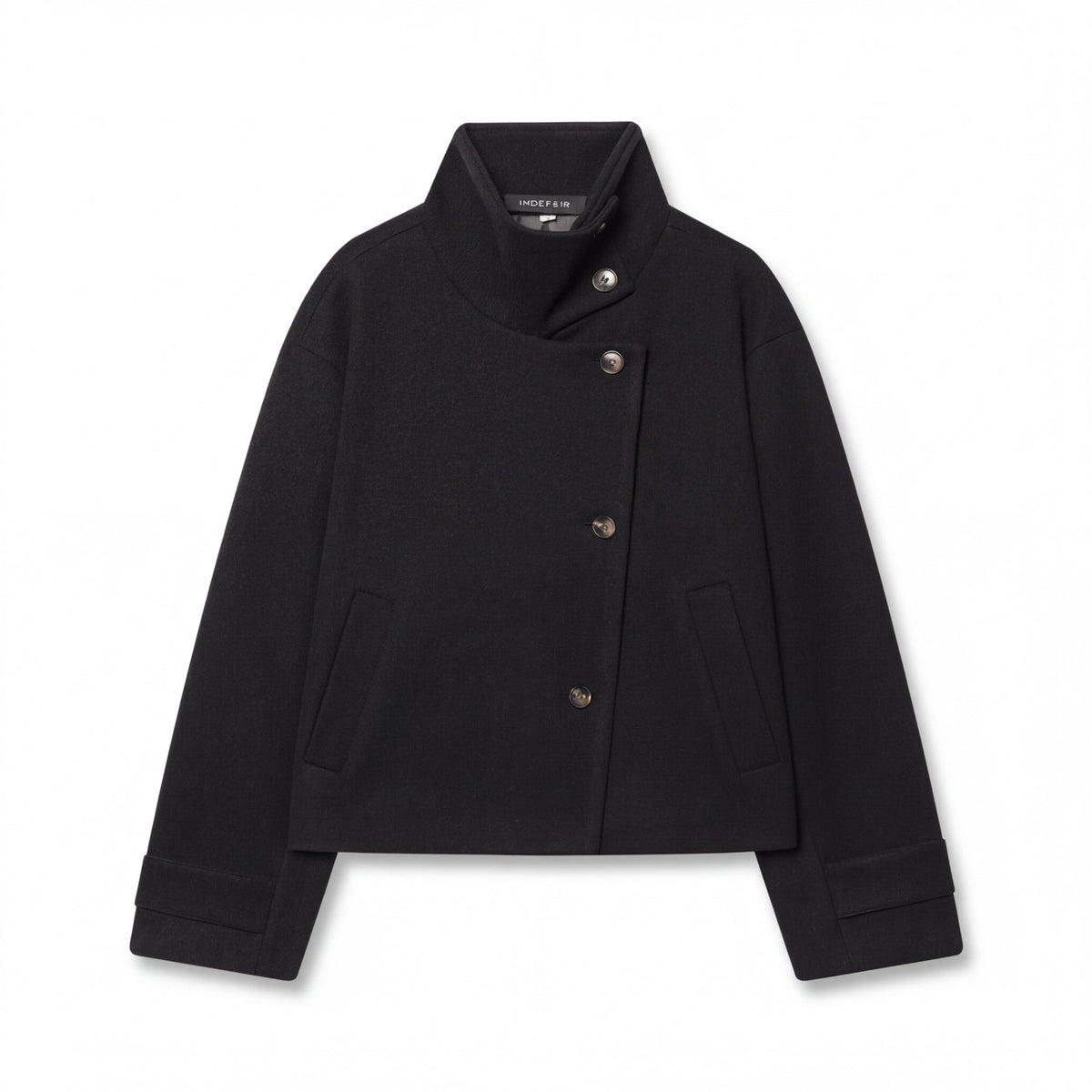 Dara | Women's Cropped Wool Winter Jacket - Asymmetric Stand Collar
