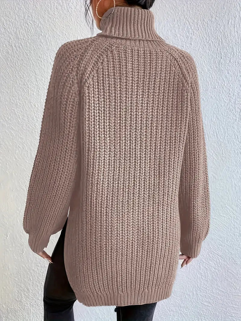 Deva | Oversized Turtleneck Sweater with Side Split and Rib