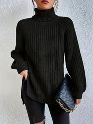 Deva | Oversized Turtleneck Sweater with Side Split and Rib