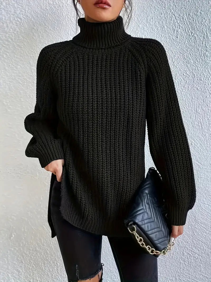 Deva | Oversized Turtleneck Sweater with Side Split and Rib
