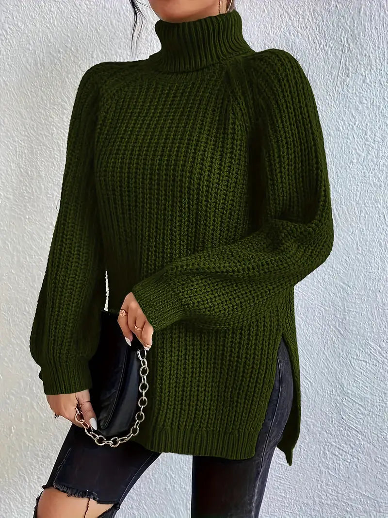 Deva | Oversized Turtleneck Sweater with Side Split and Rib
