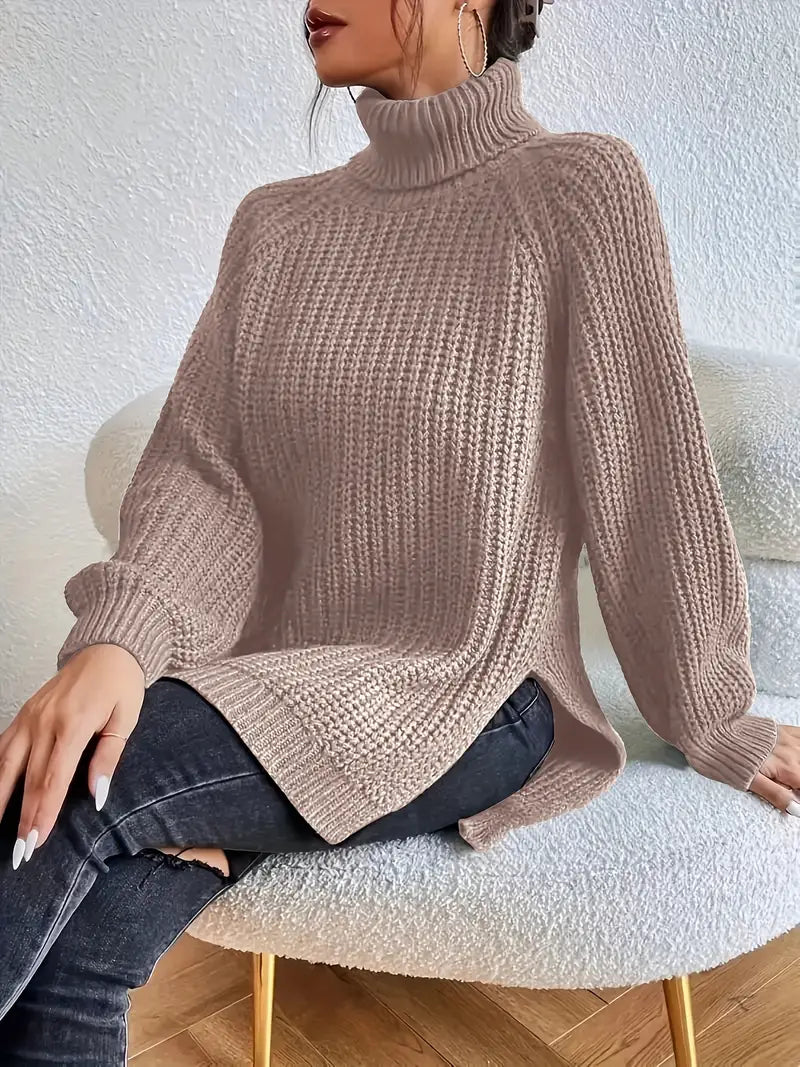 Deva | Oversized Turtleneck Sweater with Side Split and Rib