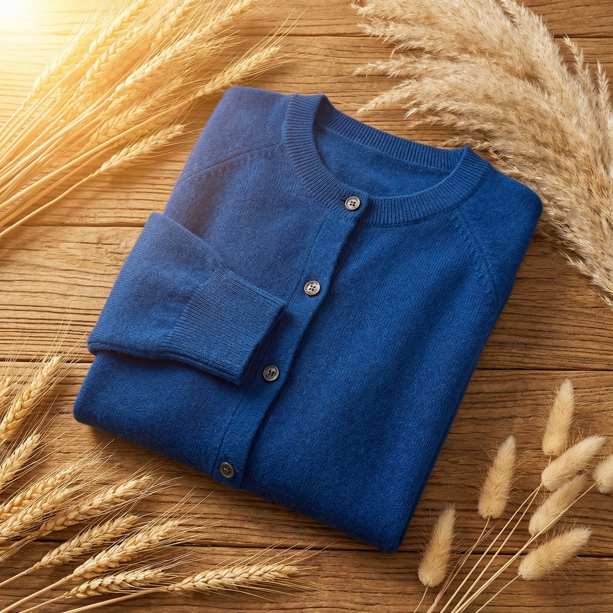 Elin | Women's Wool Knit Cardigan Sweater - Crew Neck Button Front