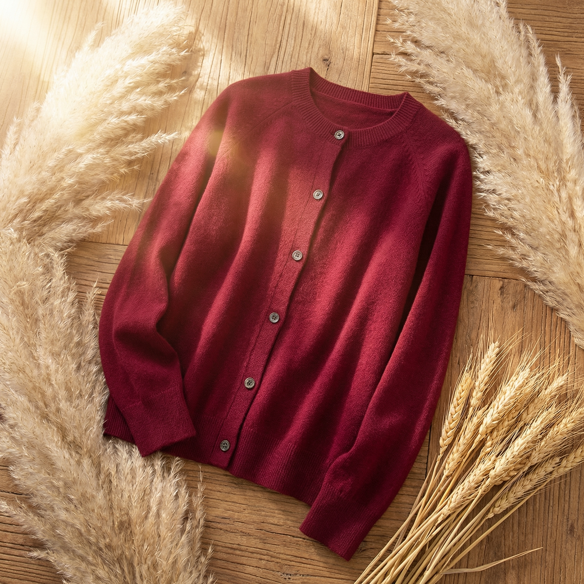 Elin | Women's Wool Knit Cardigan Sweater - Crew Neck Button Front