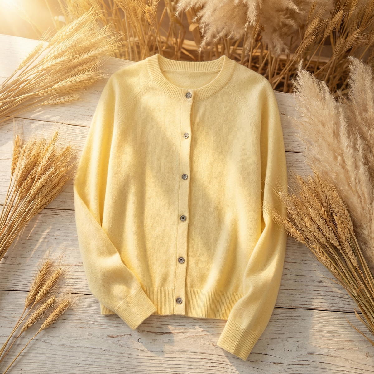 Elin | Women's Wool Knit Cardigan Sweater - Crew Neck Button Front