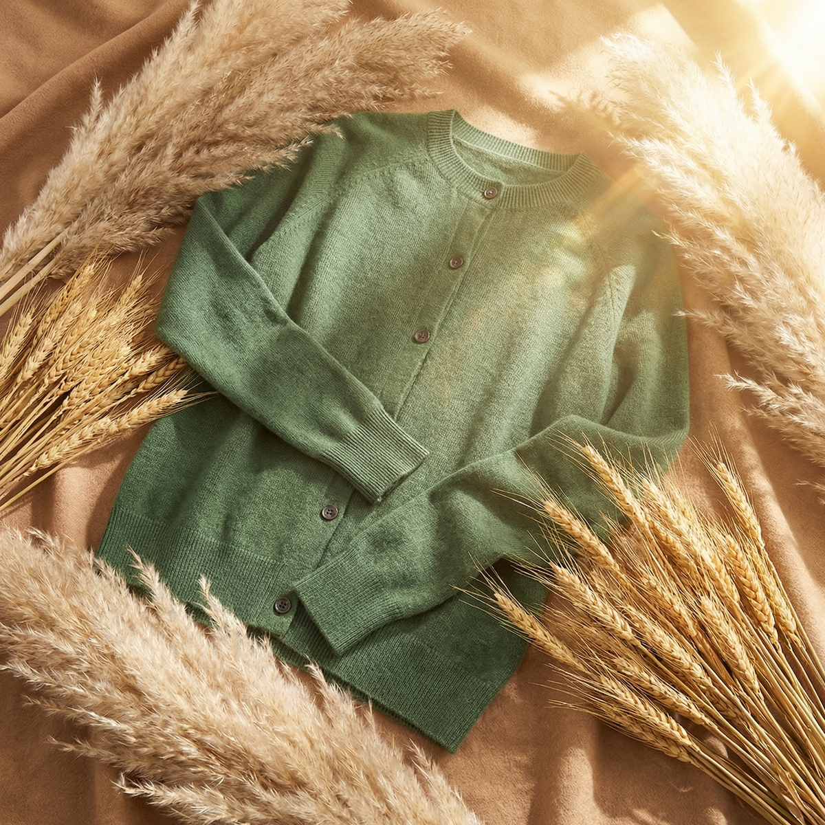 Elin | Women's Wool Knit Cardigan Sweater - Crew Neck Button Front
