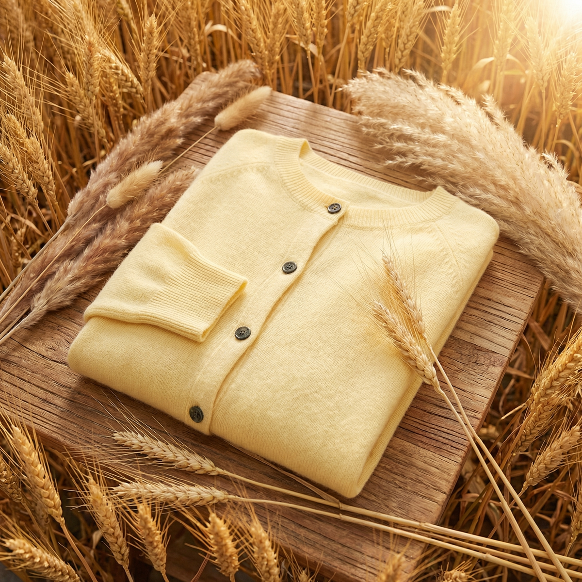 Elin | Women's Wool Knit Cardigan Sweater - Crew Neck Button Front