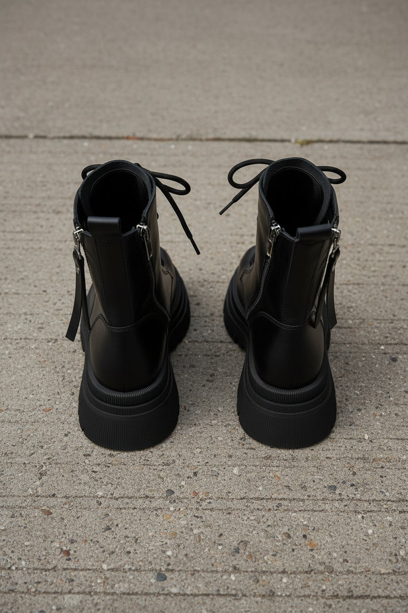 Emma | Rugged Leather Lace-Up Winter Boots with Chunky Platform Sole