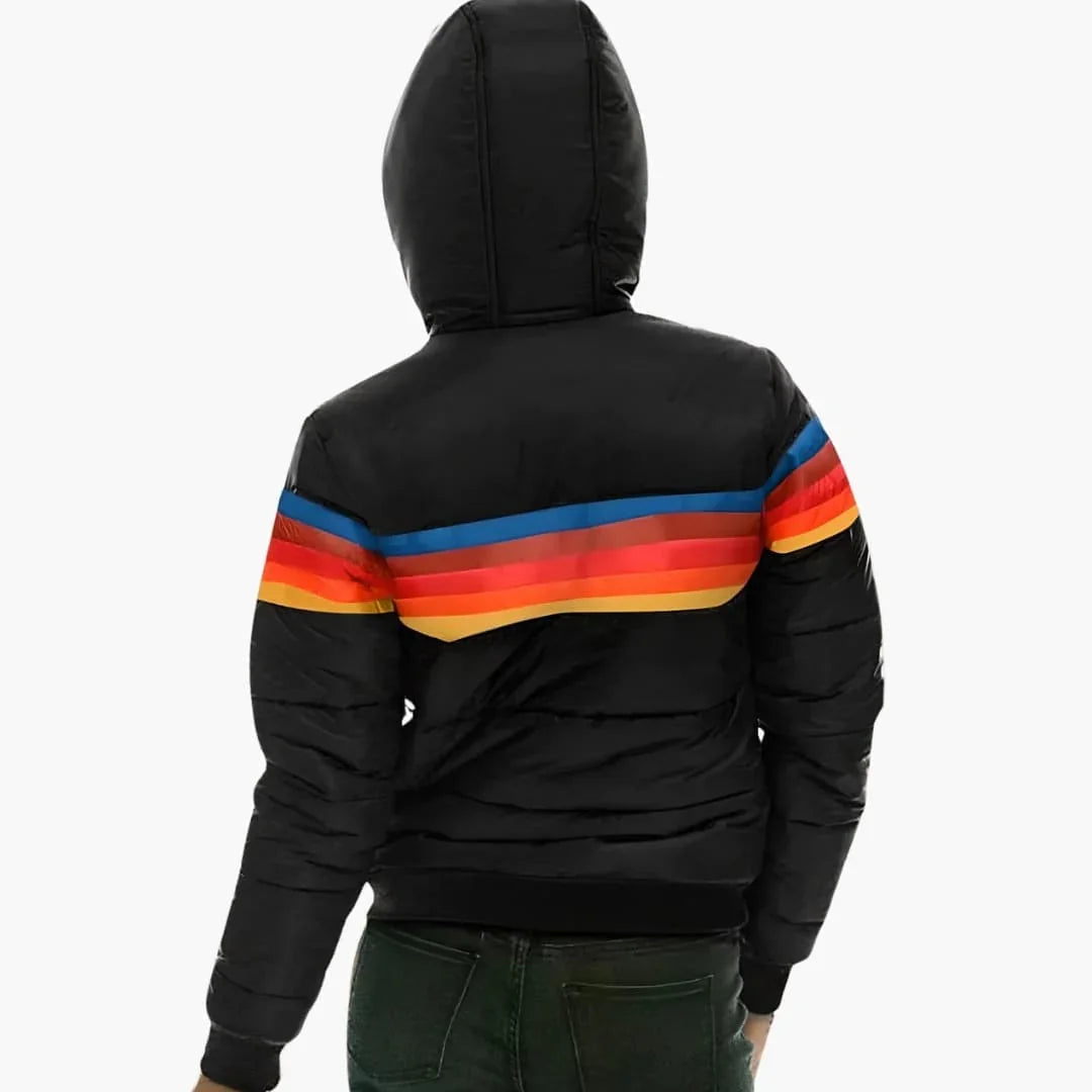 Everly | Bold Colorblock Puffer Jacket with Rainbow Stripe Panel