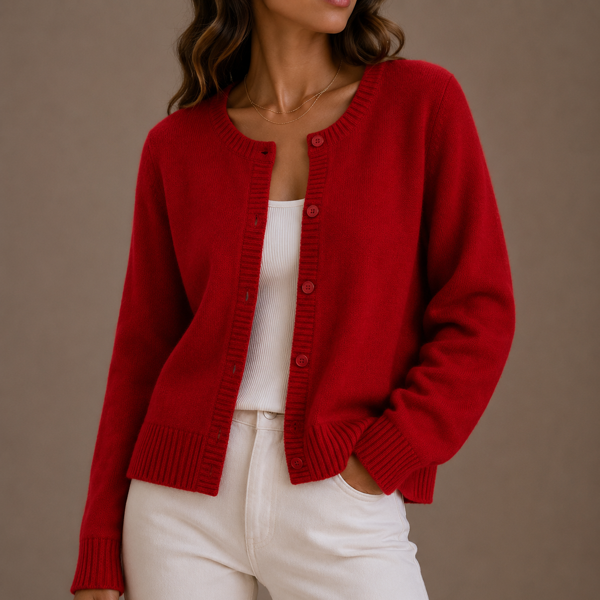 Flae | Women's Cropped Knit Cardigan Sweater - Button Front Ribbed Hem