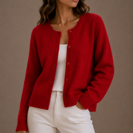Flae | Women's Cropped Knit Cardigan Sweater - Button Front Ribbed Hem