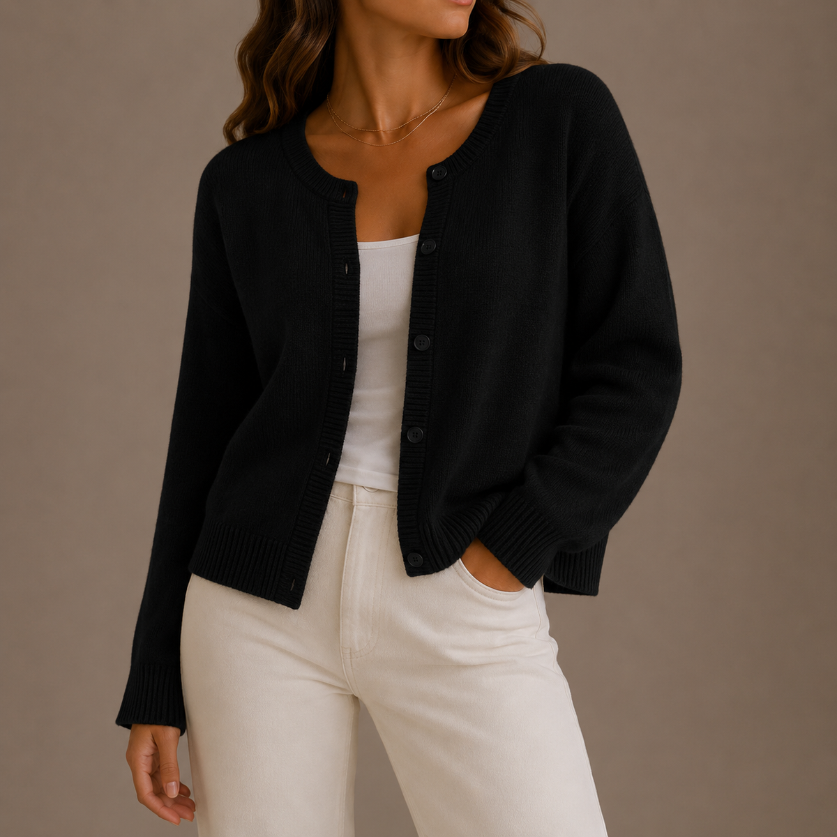 Flae | Women's Cropped Knit Cardigan Sweater - Button Front Ribbed Hem