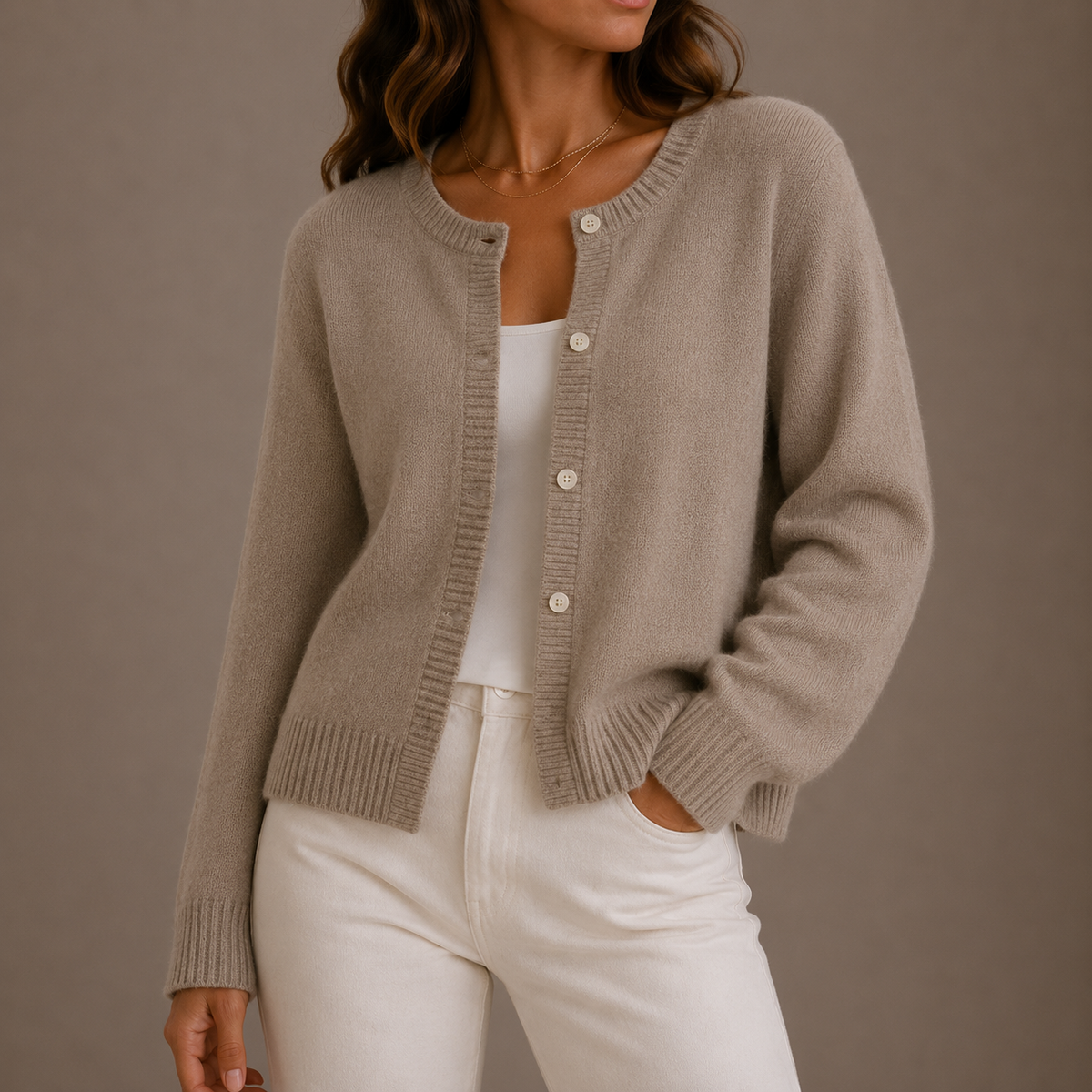 Flae | Women's Cropped Knit Cardigan Sweater - Button Front Ribbed Hem
